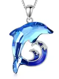 wholesale 925 Sterling Silver Blue Crystal Dolphin Wave Pendant Necklace Gift for Women Girls Mom Girlfriend-0-0