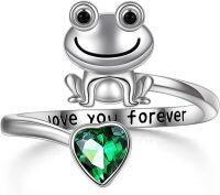 wholesale 925 Sterling Silver Heart CZ Frog Adjustable Rings for Women-Frog-May