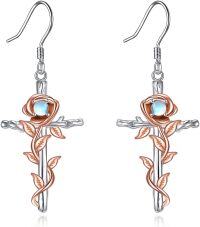 wholesale 925 Sterling Silver Rose Flower Cross Evil Eye Dangle Drop Earrings for Women-Rose & Cross