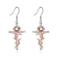 wholesale 925 Sterling Silver Rose Cross Earrings With Moonstone-Rose & Cross