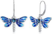 wholesale Sterling Silver Gemstone Dragonfly Leverback Drop Dangle Earrings for Women-London Blue Topaz