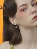 wholesale 925 Sterling Silver Halloween Jack O Lantern Pumpkin Heart Drop Earrings Gun Black Plated-0-2