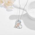 wholesale 925 Sterling Silver Heart-shaped Mother and Child Pendant with Moonstone Necklace-0-3