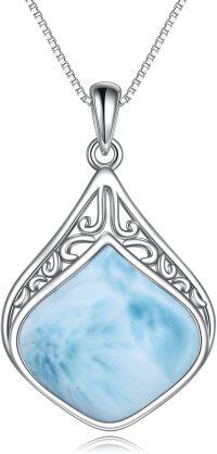 wholesale Sterling Silver Moonstone Lapis Larimar Moss Agate Teardrop Filigree Pendant-Larimar teardrop necklace