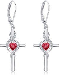 wholesale 925 Sterling Silver Birthstone Cross Dangle Earrings for Women-01-Jan-Created Garnet