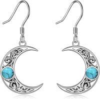 wholesale Sterling Silver Teardrop Hummingbird Cat Lotus Bee Moon Cross Cage Filigree Dangle Earrings-turquoise