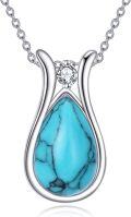 wholesale Sterling Silver Lapis Lazuli Larimar Labradorite Rose Quartz Peridot Jade Teardrop Necklace for Women-0-6