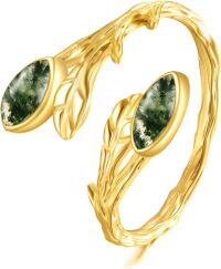 wholesale 14K Gold Spoon Ring Adjustable Open Band for Daily Wear, Parties & Office, Elegant Gift for All Occasions-Moss Agate