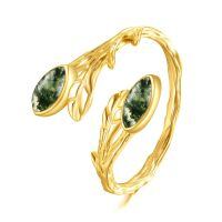 wholesale 14k Gold Branch Ring With Green Stones-Moss Agate