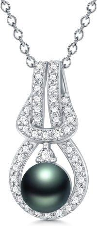 wholesale 925 Sterling Silver with Black Tahitian Pearl and Cubic Zirconia Accent Infinity Pendant Necklace-Style 2