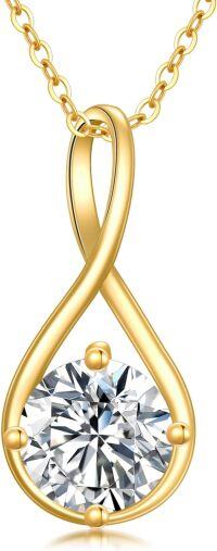 wholesale 14K Gold Round Cut Moissanite Pendant Necklace with Chain - Christmas Gifts for Women-Infinity Moissanite-A