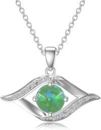 wholesale 14K White Gold Sterling Silver D Color VVS Clarity Evil Eye Diamond Greek Protection Pendant Necklace-B08:Bluegreen opal-Sterling Silver-B08:Bluegreen opal Sterling Silver