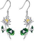 wholesale 925 Sterling Silver Purple Poppy Flower Drop Dangle Earrings with Green Leaves and CZ Stones for Women Girls -0-48