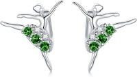wholesale 925 Sterling Silver Austrian Birthstone Crystal Ballerina Earrings Ballet Recital Gift-Green