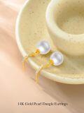 wholesale 14K Gold White Freshwater Pearl Drop Earrings with Diamond Accents-0-2