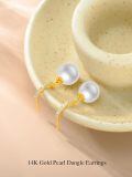 wholesale 14K Gold White Freshwater Pearl Drop Earrings with Diamond Accents-0-2
