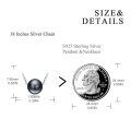 wholesale 925 Sterling Silver Round Black Pearl Pendant Necklace Platinum Plated Chain For Women-0-4