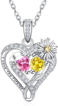 wholesale  Sterling Silver Daisy Heart Birthstone Necklace for Women -10-11-Oct-Nov
