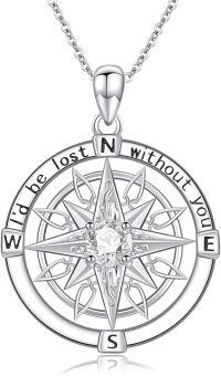 wholesale 925 Sterling Silver Compass Pendant Necklace with Cubic Zirconia and Chain - Perfect Gift for Women/Men/Girlfriend/Sister/Anniversary/Birthday/Wedding-Compass Necklace-1