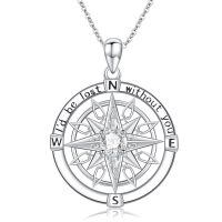 wholesale 925 Sterling Silver Compass Necklace With Engraved Quote And Crystal Detail-Compass Necklace-1