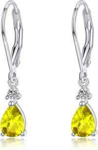 wholesale 925 Sterling Silver Yellow Crystal Teardrop Dangle Earrings-Citrine Yellow