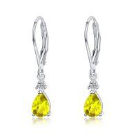 wholesale 925 Sterling Silver Yellow Crystal Teardrop Dangle Earrings-Citrine Yellow