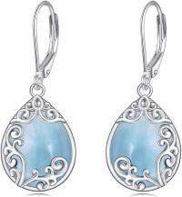 wholesale Sterling Silver Moonstone Moss Agate Lapis Larimar Emerald Peridot Opal Dangle Earrings-Larimar