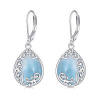 wholesale 925 Sterling Silver Green Drop Earrings Wholesale With Braided Details And Floral Accents-Larimar