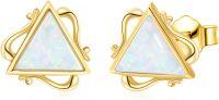 wholesale 14K Yellow Gold Opal Earrings Flower Triangle Star Vintage Studs for Women -A5-White Opal