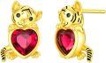 wholesale Sterling Silver Birthstone Tiger Holding Heart Stud Earrings for Women-0-0
