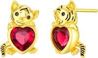 wholesale Sterling Silver Birthstone Tiger Holding Heart Stud Earrings for Women-January