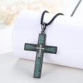 wholesale 925 Sterling Silver Black Plated Turquoise Stone Inlay Cubic Zirconia Cross Pendant Necklace for Men Religious s-0-4