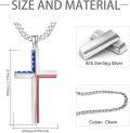 wholesale 925 Sterling Silver American Flag Cross Pendant with 3MM Cuban Link Chain - USA Jewelry for Men/Women (Length: 24)-0-4