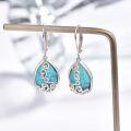 wholesale 925 Sterling Silver Turquoise Teardrop Scrollwork Leverback Earrings-0-4