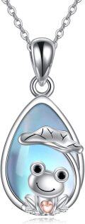 wholesale 925 Sterling Silver Teardrop Moonstone Frog Pendant Necklace-0-0