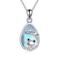 wholesale 925 Sterling Silver Teardrop Moonstone Frog Pendant Necklace-Frog Necklace