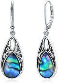 wholesale 925 Sterling Silver Teardrop Abalone Shell Leverback French Wire Boho Dangle Earrings-0-0
