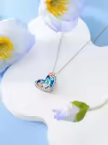 wholesale 925 Sterling Silver I Love You Forever Heart Pendant w/ Blue Crystal & Dinosaurs - Gift for Mom-0-2