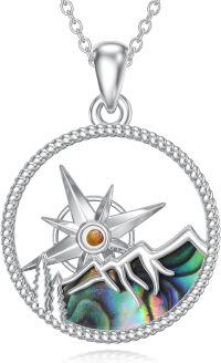 wholesale 925 Sterling Silver Compass Abalone Shell Pendant Necklace with Triangle and Circle Design-Mustard Seed