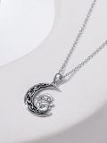 wholesale 925 Sterling Silver Sloth on Crescent Moon Charm Pendant Necklace-0-2