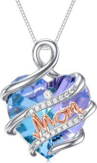 wholesale 925 Sterling Silver Blue Crystal Heart MOM Pendant Necklace for Mother's Day Gifts-5-Heart Crystal