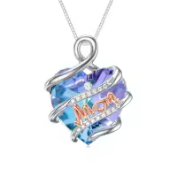 wholesale 925 Sterling Silver Blue Crystal Heart MOM Pendant Necklaces Wholesale for Mother's Day Gifts-5-Heart Crystal