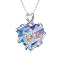 wholesale 925 Sterling Silver Mom Heart Pendant Necklace Blue Crystal Rose Gold Zircon-5-Heart Crystal