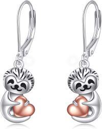 wholesale 925 Sterling Silver Sloth Heart Charm Leverback Earrings Gift for Her-Sloth Leverback Earrings