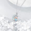 wholesale 925 Sterling Silver Blue Crystal Heart Fox Pendant Necklace-0-3