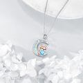 wholesale 925 Sterling Silver Blue Crystal Heart Fox Pendant Necklace-0-3