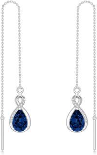 wholesale 925 Sterling Silver 12 Birthstone Infinity Threader Drop Earrings for Women-9-Sep-Sapphire Blue