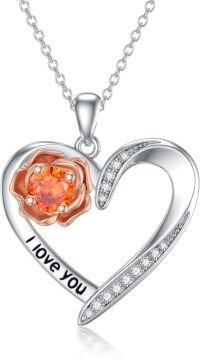 wholesale TOUPOP Rose Necklace For Women 925 Sterling Silver I Love You Heart Necklace Jewelry Gifts For Her Mom Girlfriend Wife Birthday -undefined