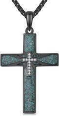 wholesale 925 Sterling Silver Black Plated Turquoise Stone Inlay Cubic Zirconia Cross Pendant Necklace for Men Religious s-0-0
