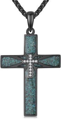 wholesale 925 Sterling Silver Black Plated Turquoise Stone Inlay Cubic Zirconia Cross Pendant Necklace for Men Religious s-G01 - Black Cross with Turquoise Gravel